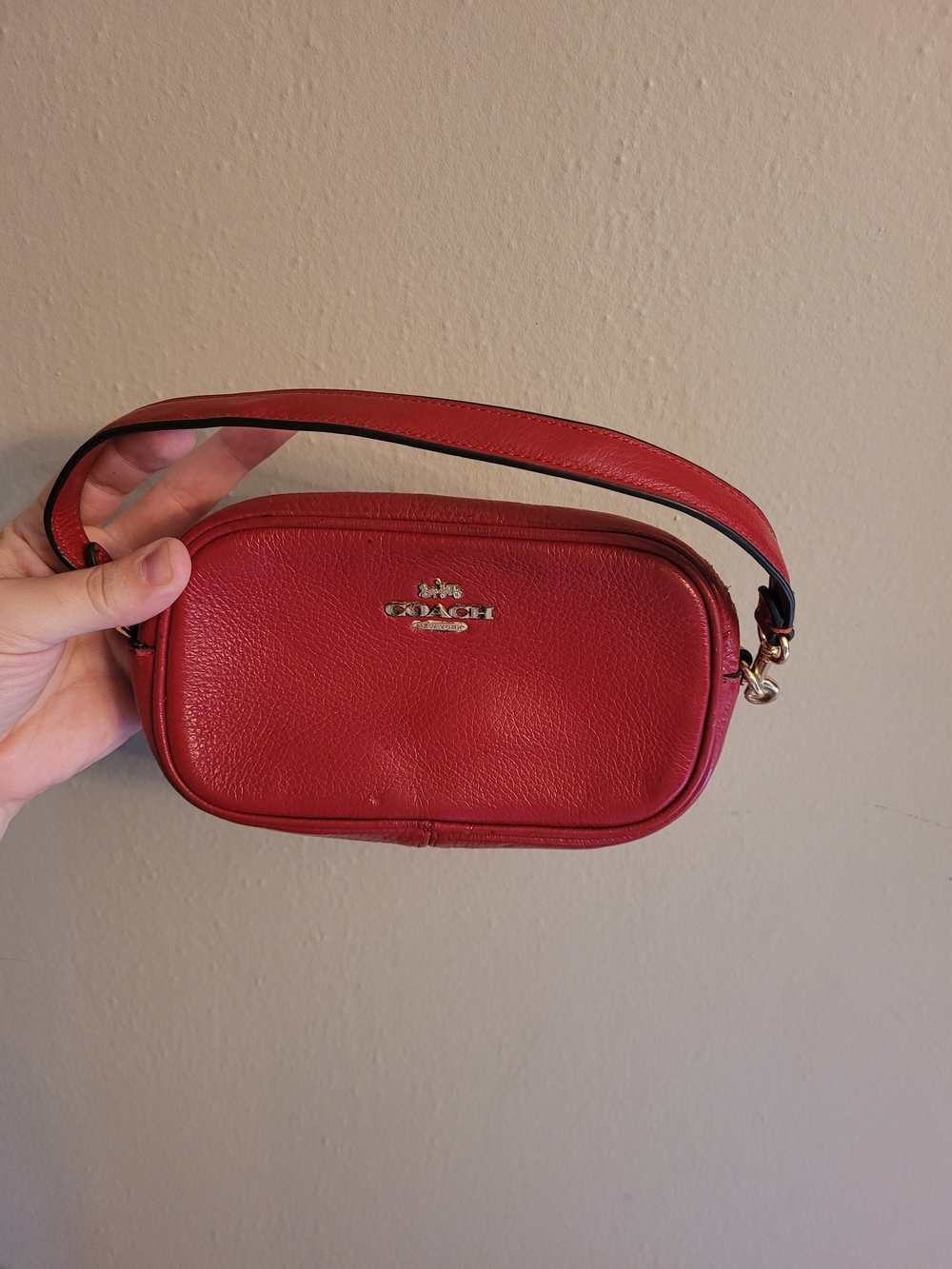 Coach Pebble Leather Red Wristlet